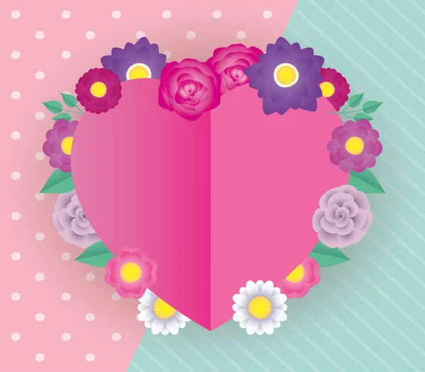 Květiny a listy dekorativní rámeček srdce — Stockový vektor