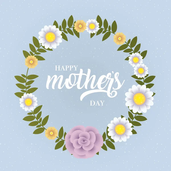 Glückliche Muttertagskarte mit floralem Rundrahmen — Stockvektor