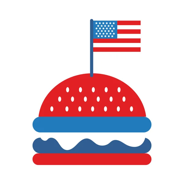แฮมเบอร์เกอร์ที่มีธงสหรัฐอเมริกาแบบแบน — ภาพเวกเตอร์สต็อก