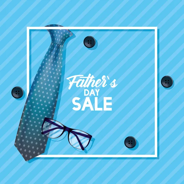Šťastný otců den karty s kravatou a brýlemi — Stockový vektor