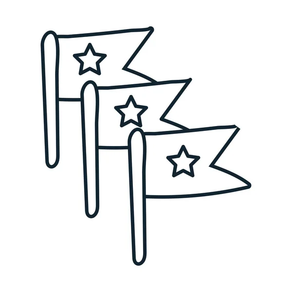 Drapeaux avec étoiles indépendance ligne de jour — Image vectorielle