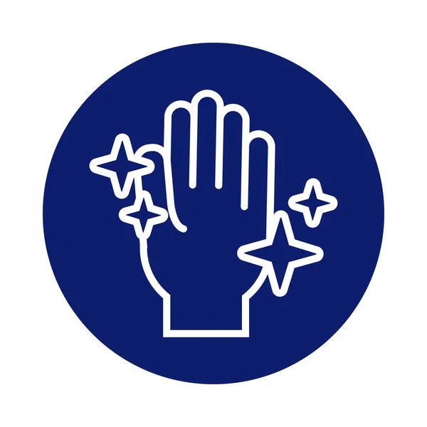 Lavage des mains avec étoiles brillantes icône de style bloc — Image vectorielle