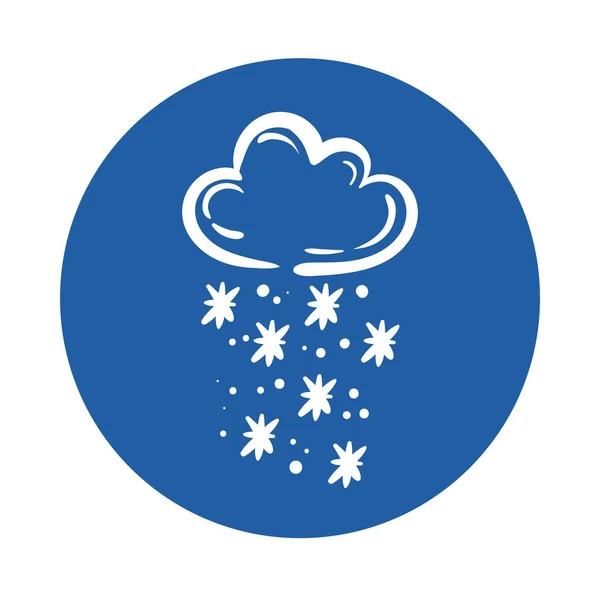 Nuvem com flocos de neve ícone estilo bloco — Vetor de Stock