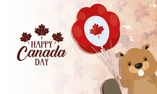 Feliz día canada con lindo castor — Archivo Imágenes Vectoriales