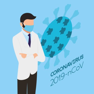 Profesyonel doktor yüz maskesi ve covid19 parçacığı kullanıyor.