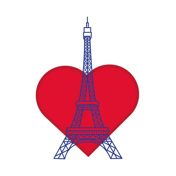 Tower eiffel with heart hand draw style — Stock Vector