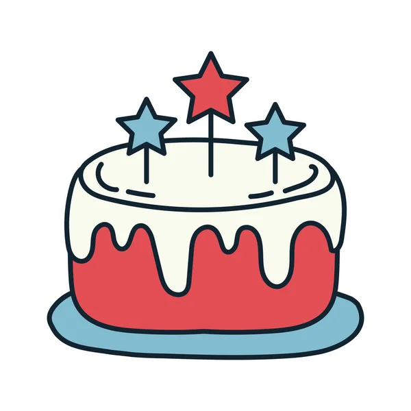Gâteau avec étoiles indépendance ligne de jour et remplir — Image vectorielle