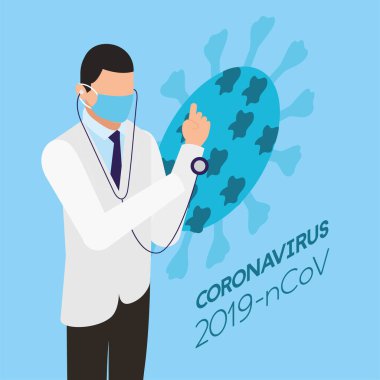 Profesyonel doktor yüz maskesi ve covid19 parçacığı kullanıyor.