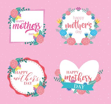 Çiçek çerçeveli mutlu anneler günü kartı.