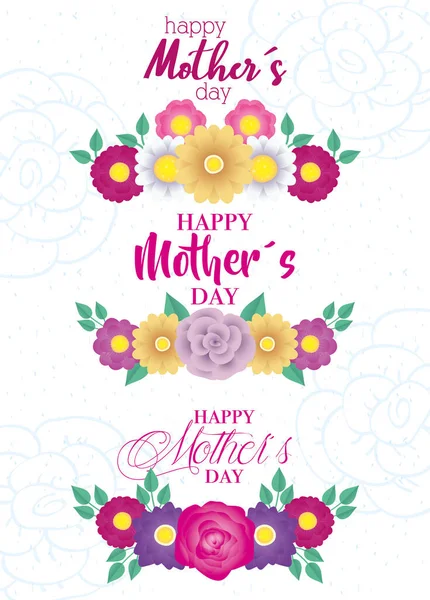 Tarjeta feliz día de las madres con flores — Vector de stock