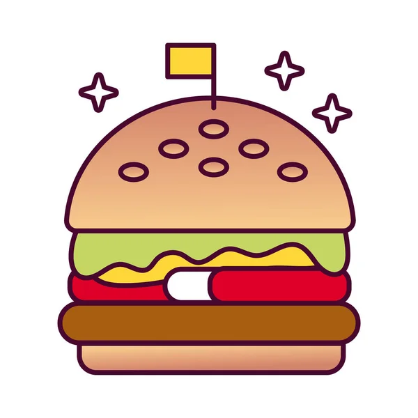 Läcker hamburgare snabbmat detaljerad stil ikon — Stock vektor