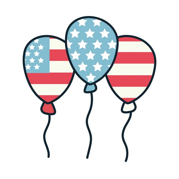 Ballonger helium med usa flagga linje och fyll stil — Stock vektor