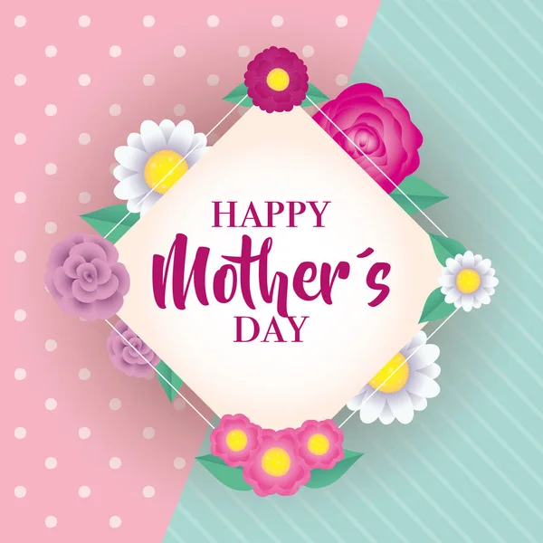 Szczęśliwy dzień matki karty z kwiatami okrągłe ramki — Wektor stockowy