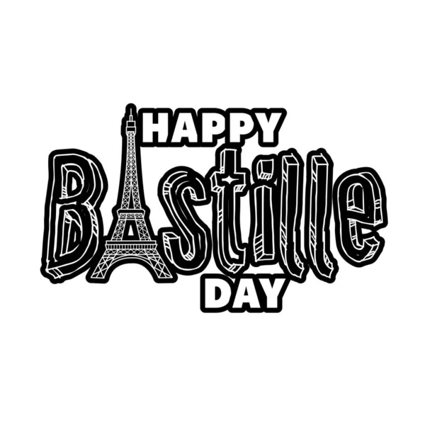 Bastille day lettering com eiffel tower line style —  Vetores de Stock