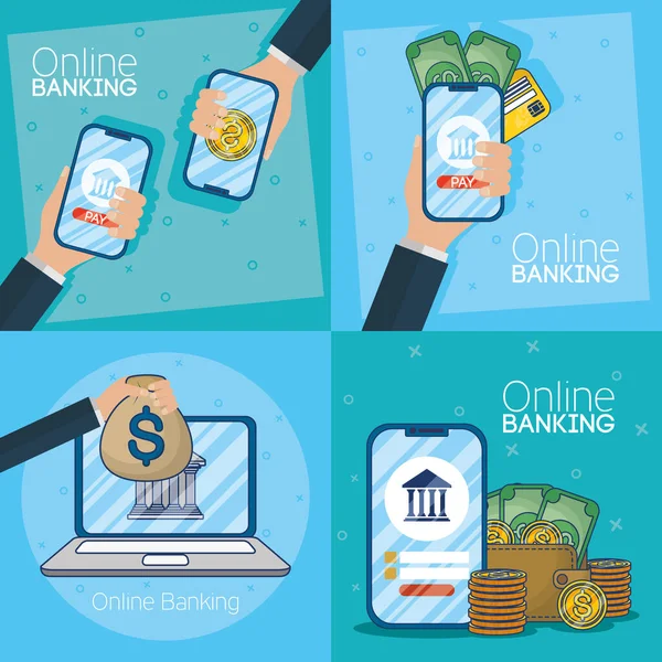Tecnologia online bancária com dispositivos eletrônicos — Vetor de Stock