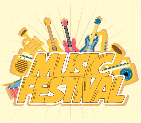 Affiche du festival de musique avec instruments — Image vectorielle