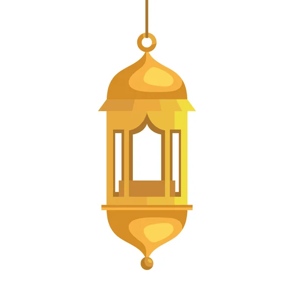 Ramadan kareem linterna colgante de oro, árabe islam cultura decoración sobre fondo blanco — Archivo Imágenes Vectoriales