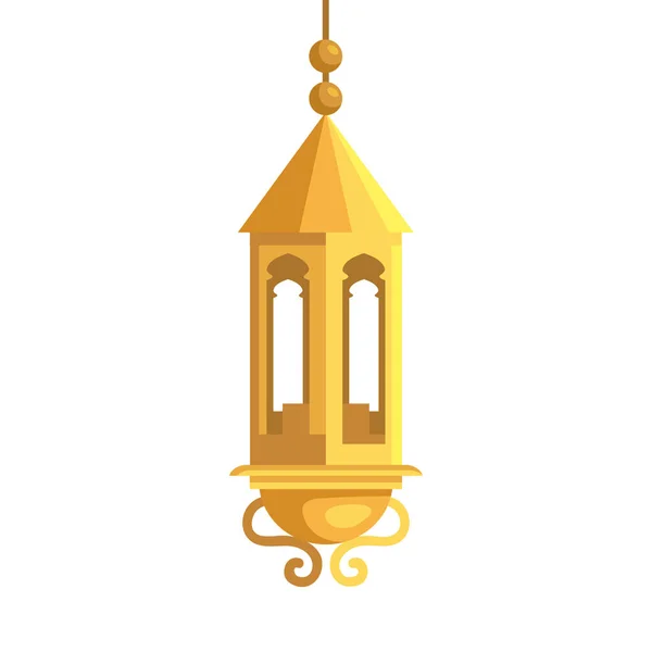 Lanterne ramadan kareem pendaison dorée, décoration de culture islam arabe sur fond blanc — Image vectorielle