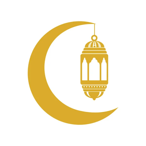 Ramazan Kareem 'de asılı fenerli ay, beyaz arka planda Arap İslam kültürü süslemesi — Stok Vektör
