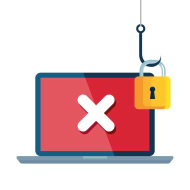 data phishing çevrimiçi hack dolandırıcılığı kavramı, dizüstü bilgisayar ve asma kilit kancası