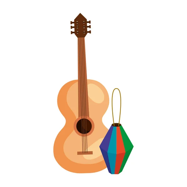 Paper lantern with classical wooden guitar on white background — Stock Vector