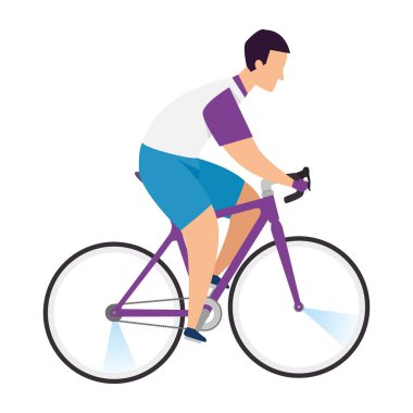 Yarış bisikleti, beyaz arka planda bisiklet süren bir adam.