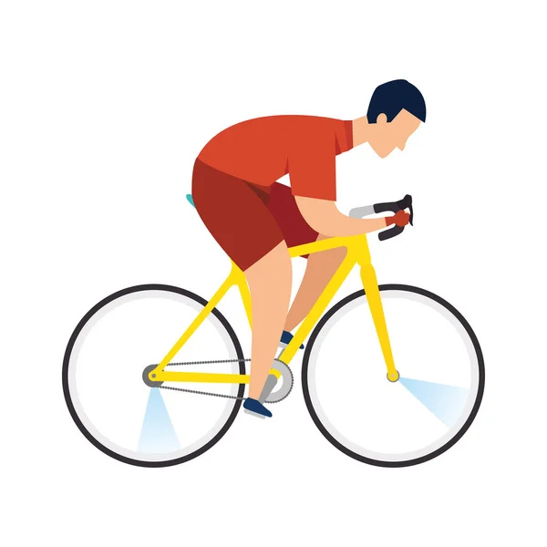 Corrida de bicicleta, homem na estrada de bicicleta no fundo branco — Vetor de Stock