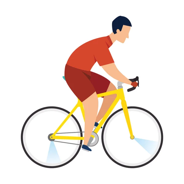 Bicicleta de carreras, hombre en bicicleta de carretera sobre fondo blanco — Vector de stock