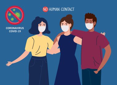 İnsanlarla temas yok, Coronavirus 2019 ncov 'a karşı yüz maskesi kullanan insanlar.