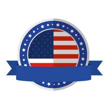 Amerikan etiketi, mühür rozeti, vatansever damgası, Amerika bayrağı ile izole edilmiş etiket.