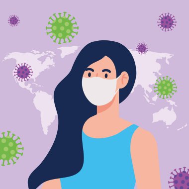 Coronavirüs 2019 ncov 'a karşı tıbbi koruma maskesi kullanan kadın.