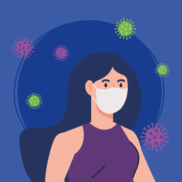 Жінка використовує медичну захисну маску проти коронавірусу 2019 ncov — стоковий вектор