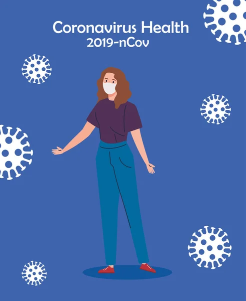 Wanita menggunakan topeng pelindung medis terhadap coronavirus 2019 ncov - Stok Vektor