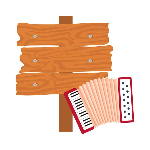 Классический аккордеон с деревянной вывеской на белом фоне — стоковый вектор