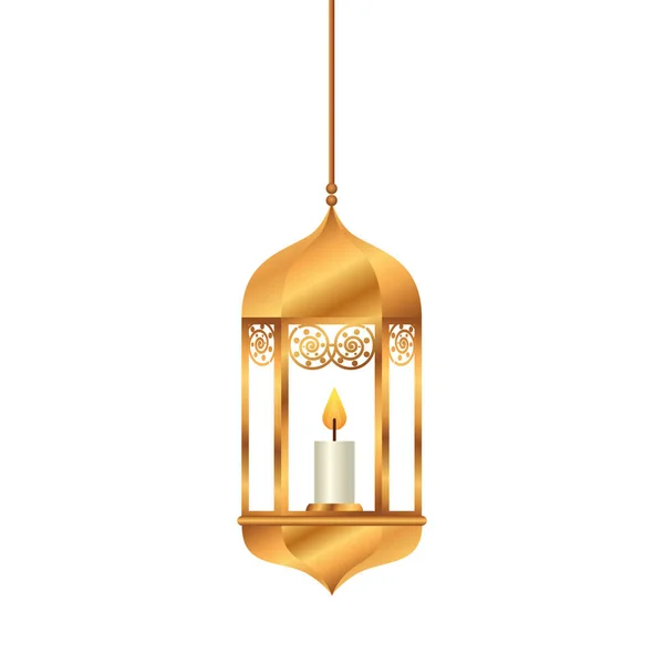 Ramadan kareem lanterna d'oro appeso, arabo islam cultura decorazione su sfondo bianco — Vettoriale Stock