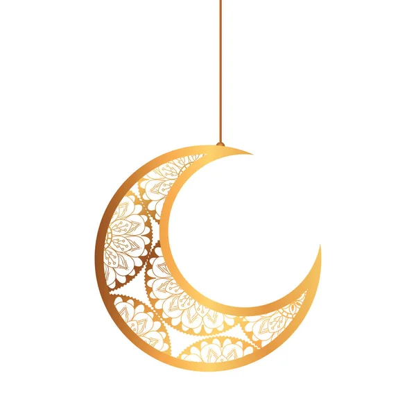 Eid oslava ornament na bílém pozadí, měsíc visí — Stockový vektor