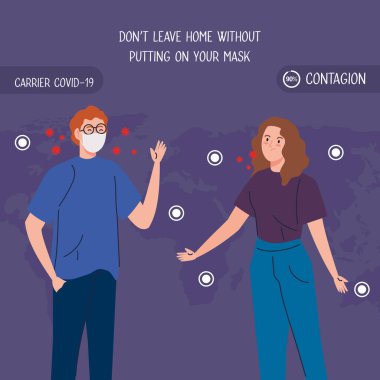 Çift, kovid 19 için koruyucu cerrahi maske kullanıyor.