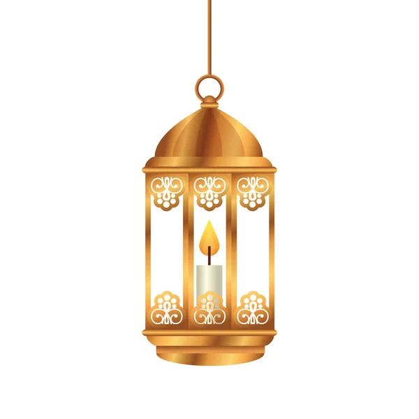 Ramadan kareem linterna colgante de oro, árabe islam cultura decoración sobre fondo blanco — Vector de stock