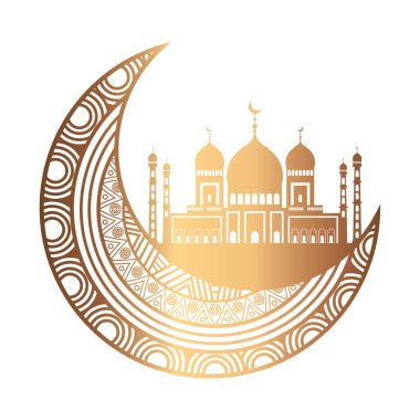 Beyaz arka planda bayram süsleri, ay asılı.