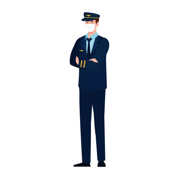 Männlicher Pilot mit Maskenvektordesign — Stockvektor