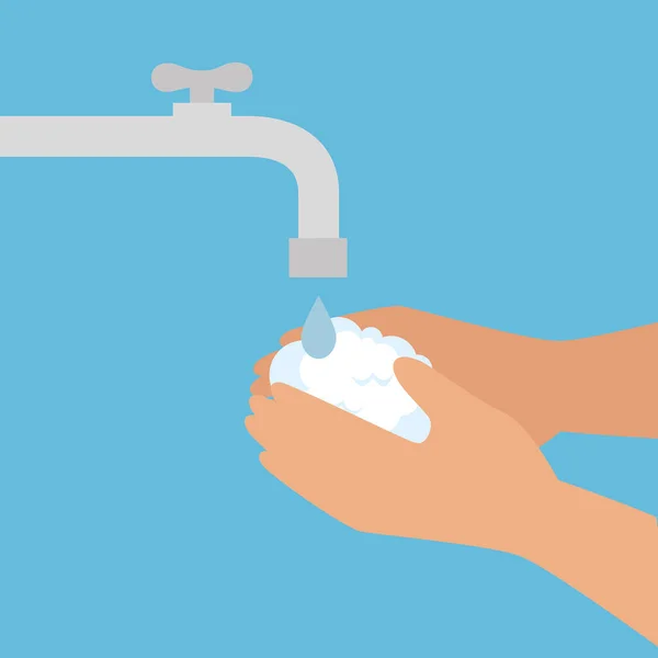 Мытье рук с мылом под векторной конструкцией водопроводного крана — стоковый вектор
