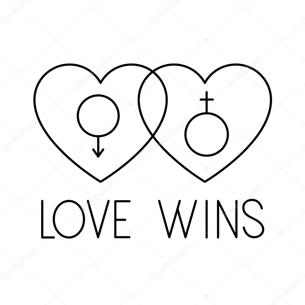 love wins female and male genders inside hearts vector design