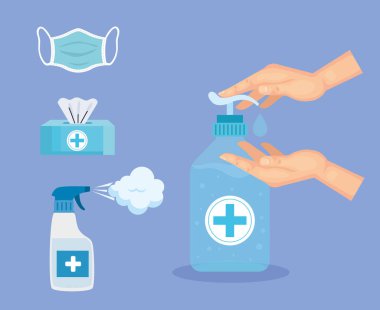 Eller dezenfekte edici şişe dokuları ve sprey vektör tasarımı