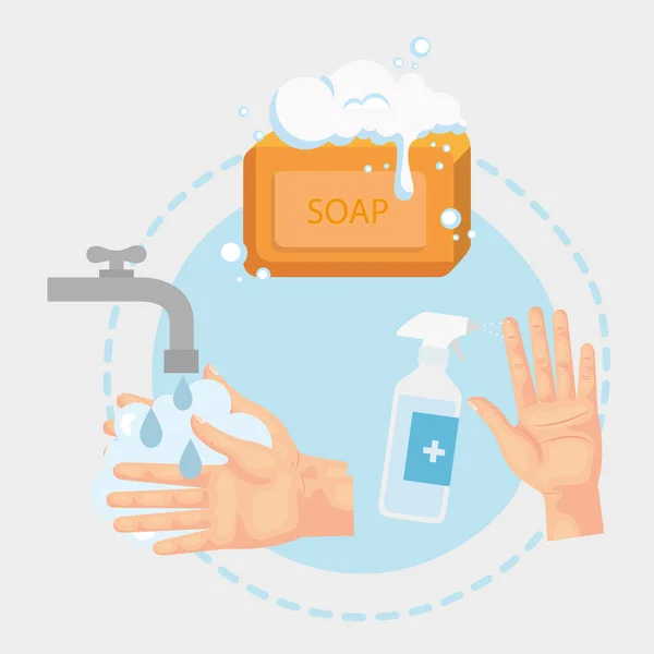 Projekt wektora mydła i butelki do dezynfekcji rąk — Wektor stockowy