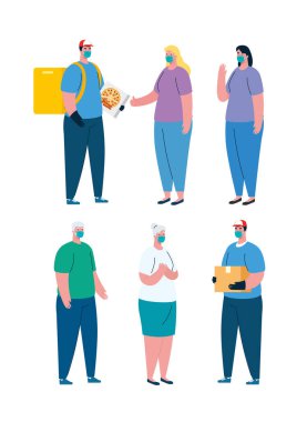 Gruptakiler covid 19 'a karşı tıbbi koruyucu maske kullanıyor.