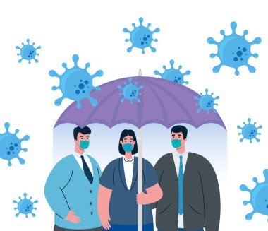 İş adamlarını koruyan şemsiye, Inmmune coronavirus covid 19 konsepti