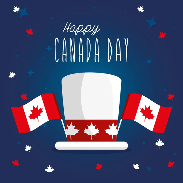 Chapeau canadien avec des drapeaux de conception vectorielle heureux jour canada — Image vectorielle