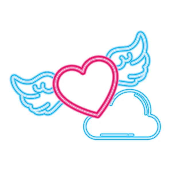 Corazón con alas y diseño de vectores de nubes — Vector de stock