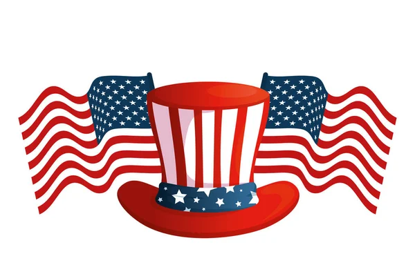 Chapeau usa isolé avec design vectoriel drapeaux — Image vectorielle