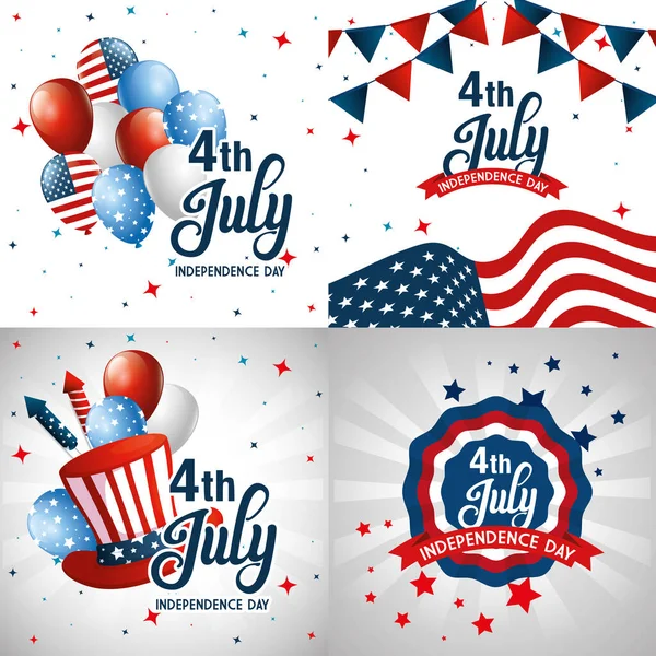 Usa icon set on frames of independence day vector design — Stock Vector